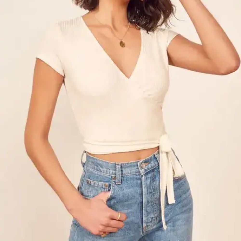 Reformation Flora Wrap Cream Short Sleeve
